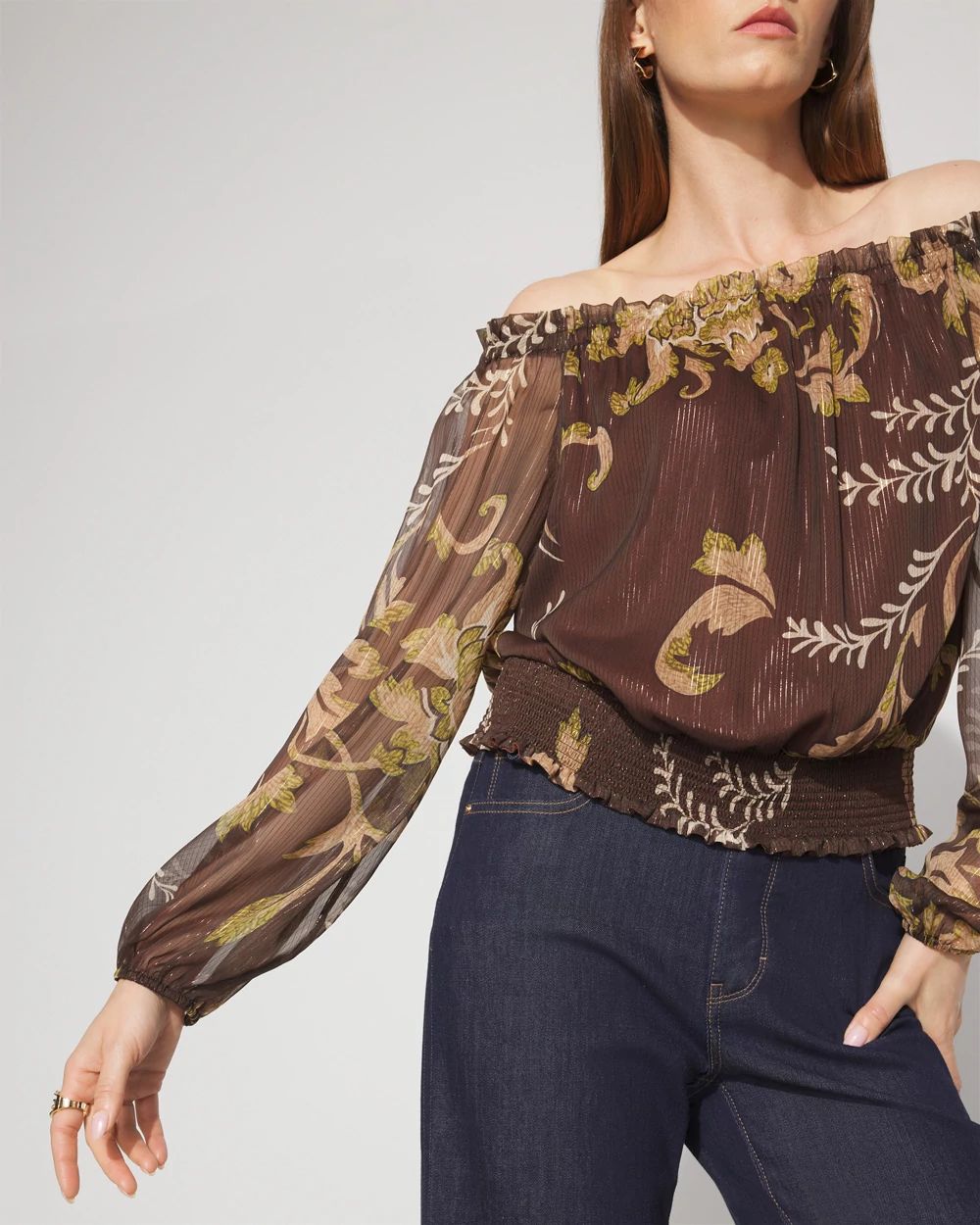 Off-the-Shoulder Floral Chiffon Blouse | White House Black Market